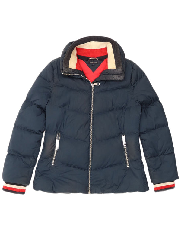 Jaqueta acolchoada feminina Tommy Hilfiger UK 12 poliéster azul marinho médio