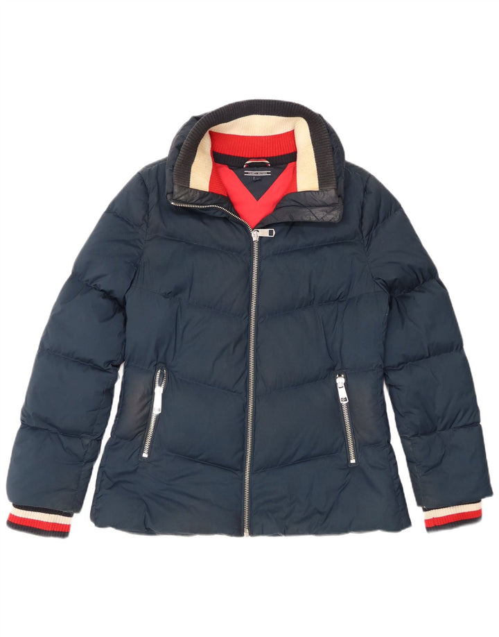 Jaqueta acolchoada feminina Tommy Hilfiger UK 12 poliéster azul marinho médio