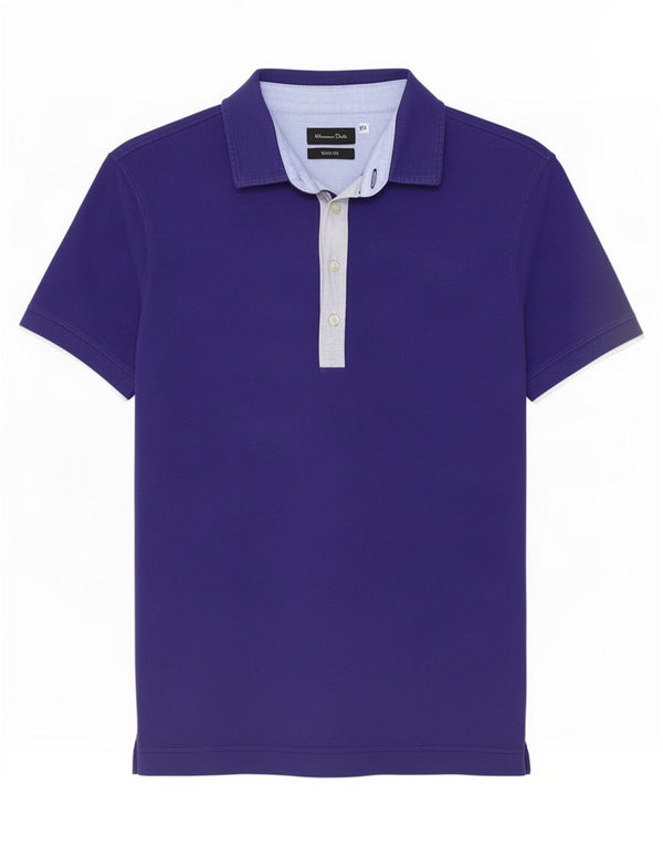 Camisa polo masculina Massimo Dutti Slim Fit grande algodão azul