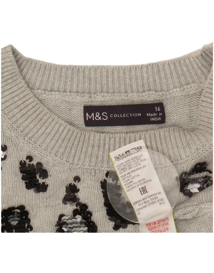 Suéter feminino Marks & Spencer com gola redonda e gola redonda Reino Unido 16 grande cinza
