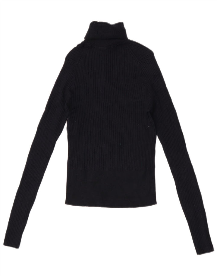 Zara Top curto feminino manga comprida UK 12 médio azul marinho viscose