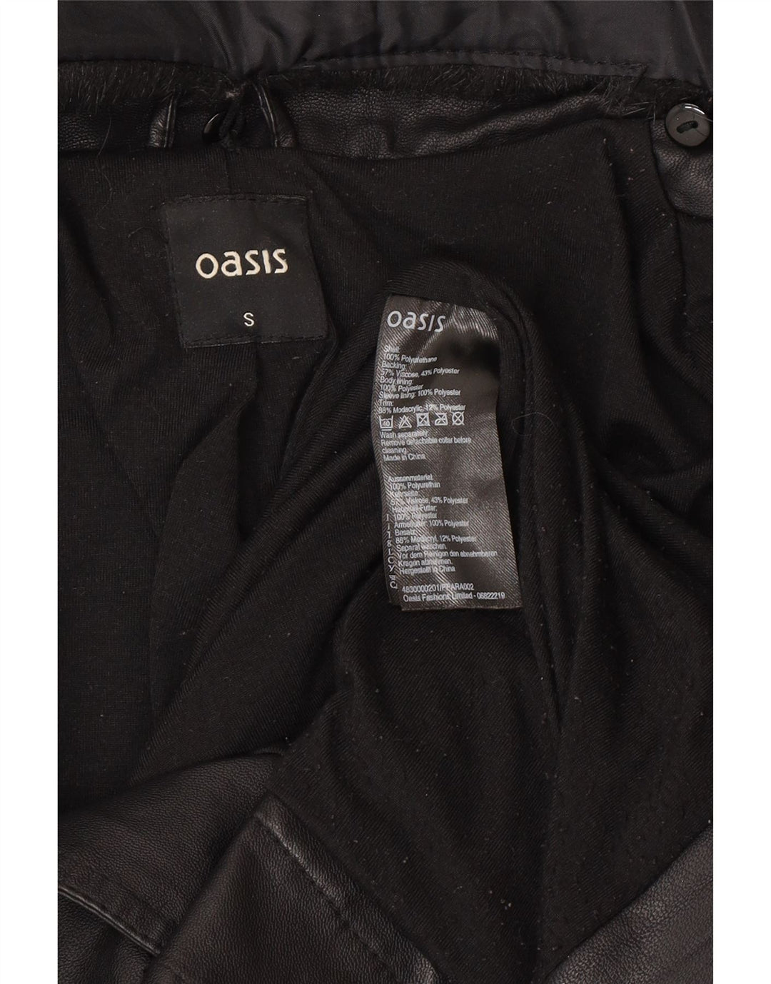 Jaqueta masculina de couro sintético Oasis para motociclista Reino Unido 36 polietileno preto pequeno