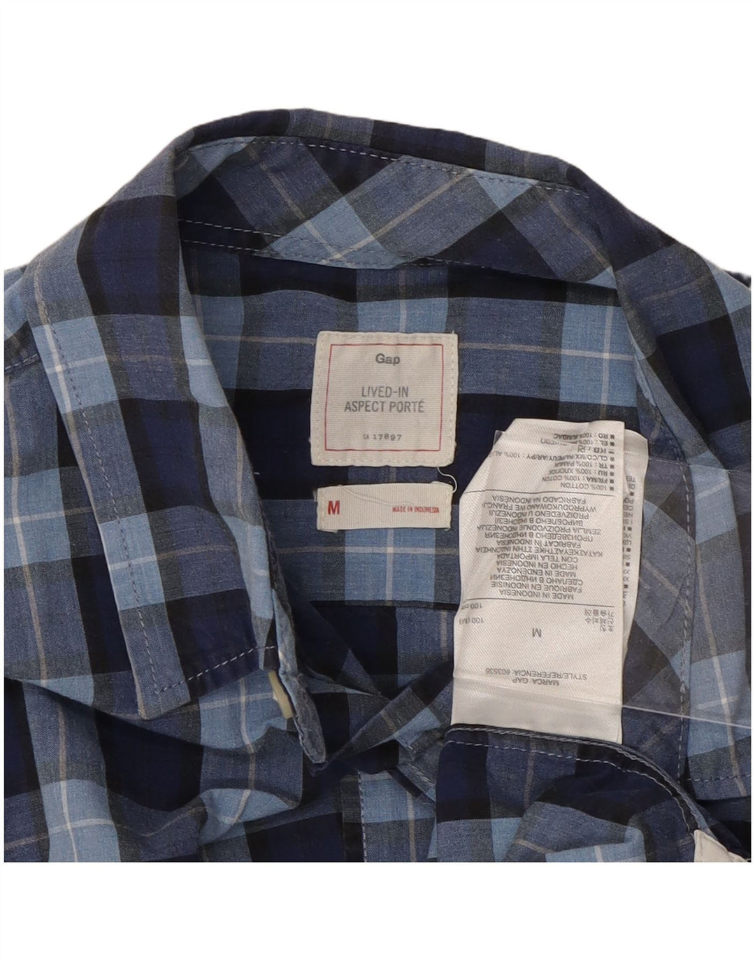 Camisa masculina GAP de algodão xadrez azul marinho médio