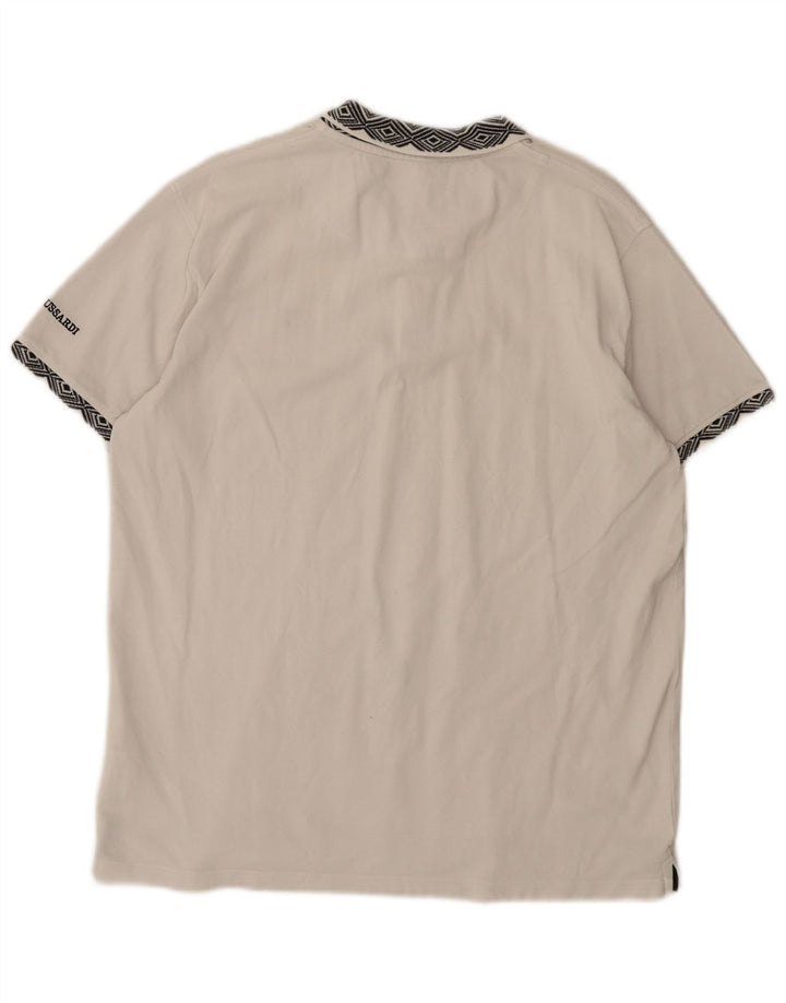 Camisa polo masculina TRUSSARDI XL algodão geométrico branco