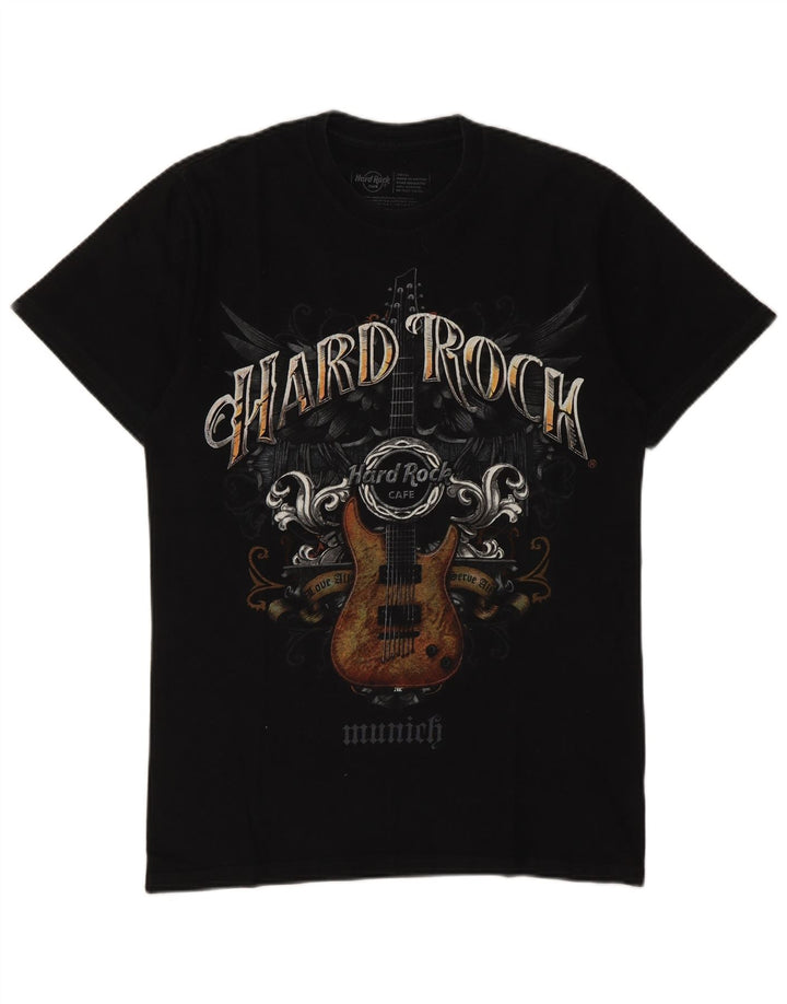 Camiseta masculina Hard Rock Cafe Munique com estampa gráfica pequena de algodão preto