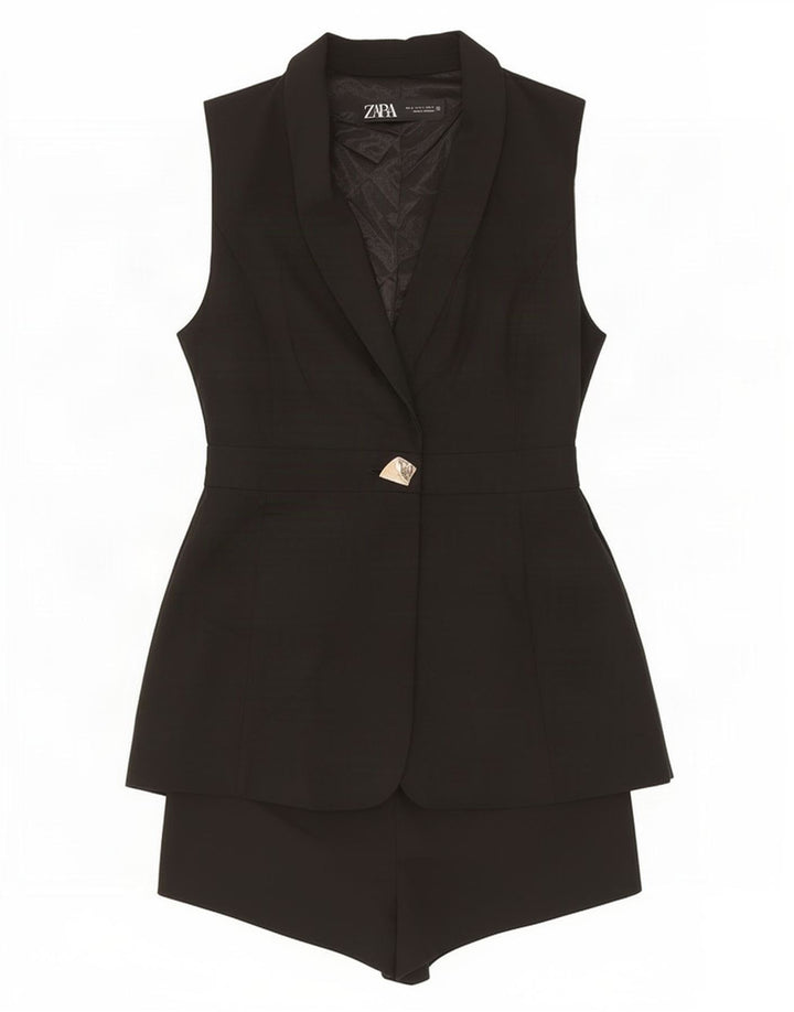 Macacão feminino sem mangas Zara UK 10 pequeno poliéster preto