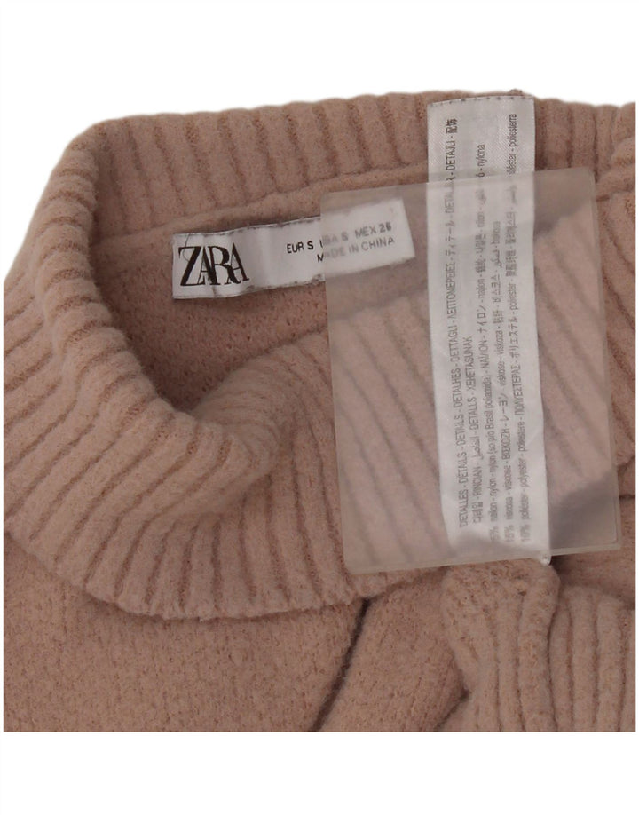 Suéter feminino Zara com gola tartaruga e gola alta, Reino Unido 10 pequeno rosa nylon