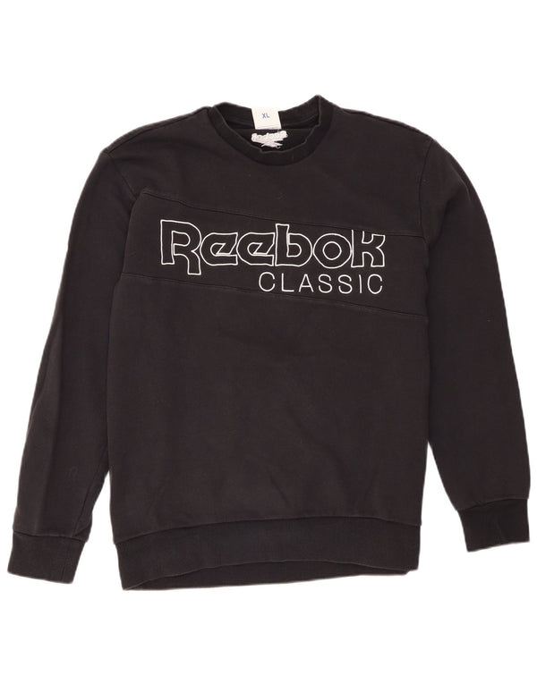 Reebok feminino clássico gráfico moletom jumper UK 18 XL algodão preto