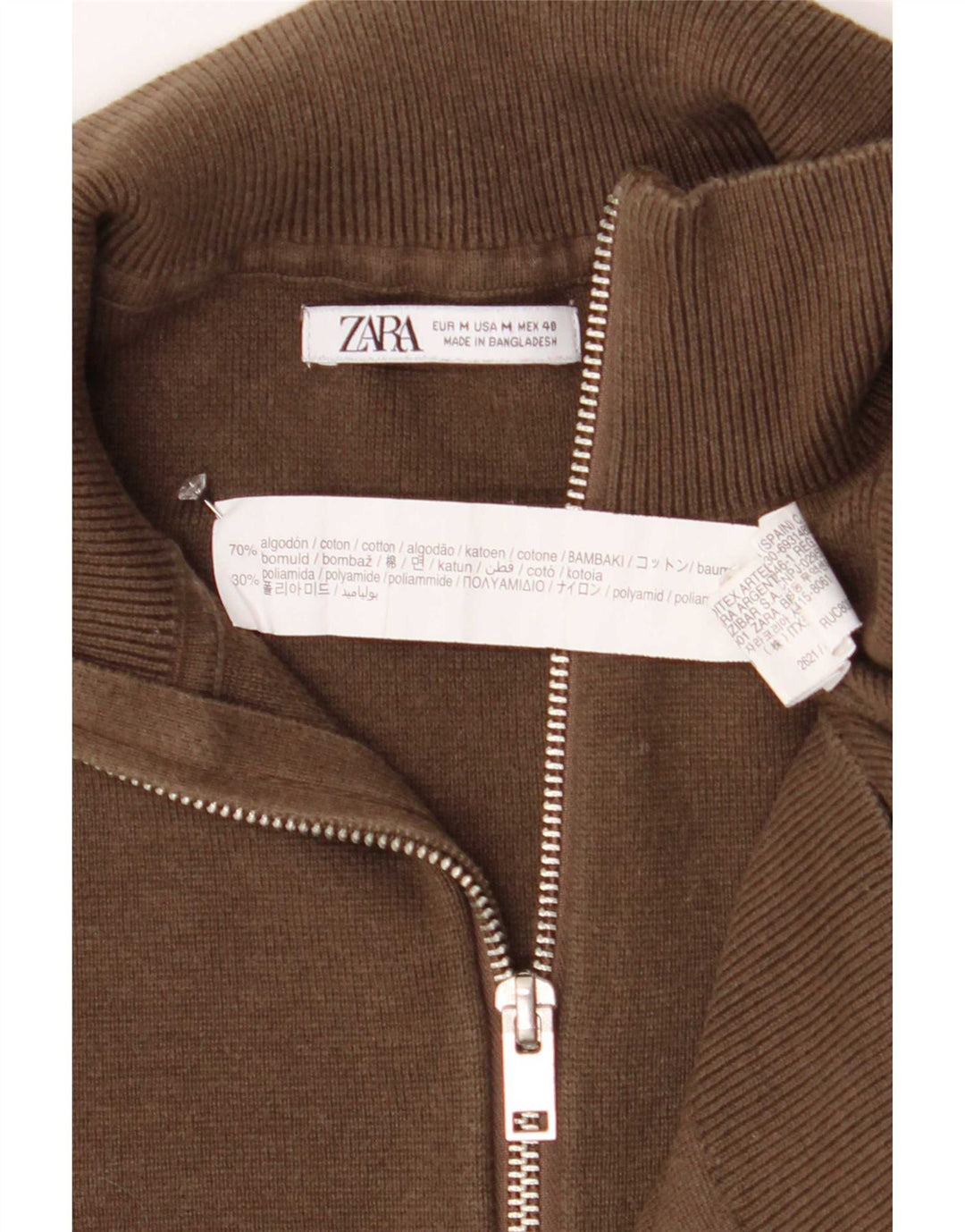 Suéter masculino Zara com zíper e gola alta de algodão marrom médio
