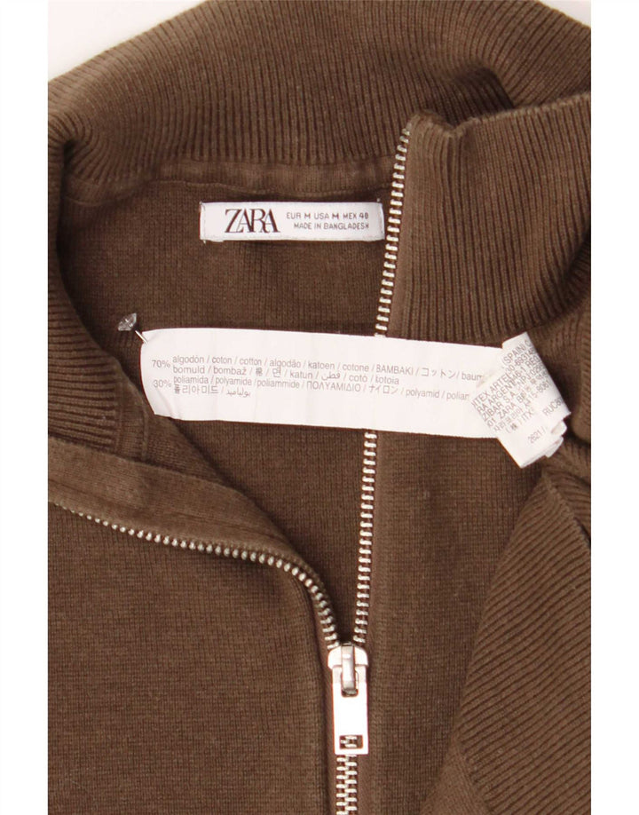 Suéter masculino Zara com zíper e gola alta de algodão marrom médio
