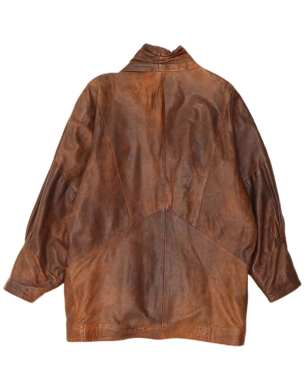 Jaqueta de couro superdimensionada feminina vintage Reino Unido 10 couro marrom pequeno