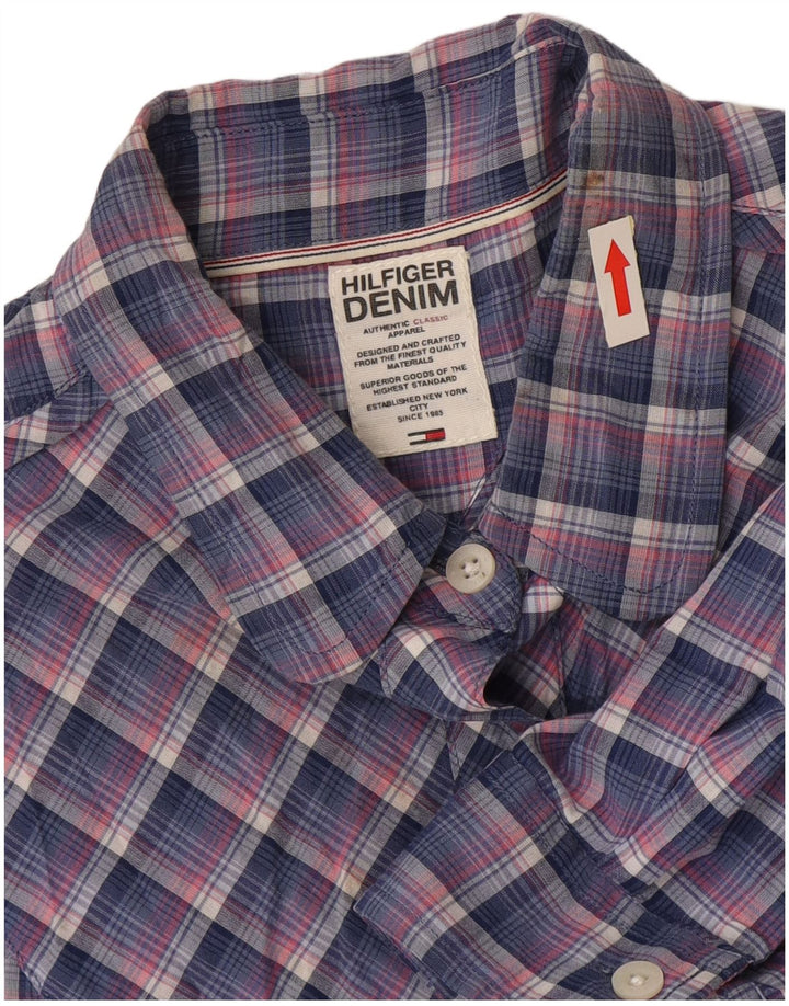Camisa feminina Tommy Hilfiger UK 14 algodão xadrez azul médio