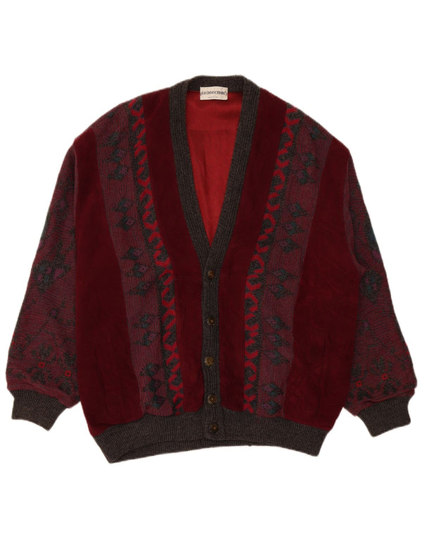 Luciano Chiari Suéter Cardigan Masculino XL Lã Geométrica Borgonha