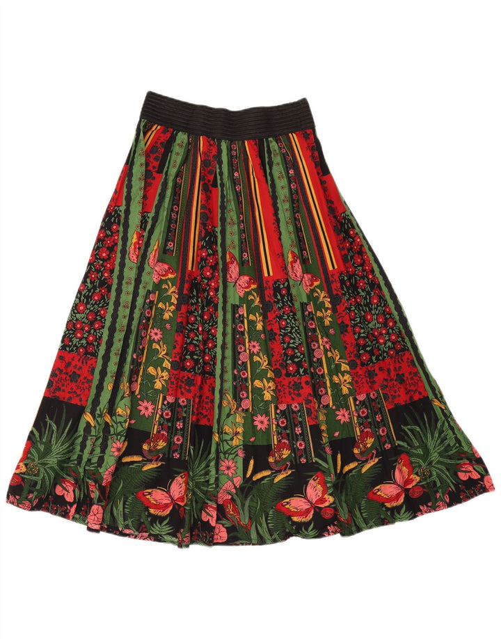 Saia feminina VINTAGE cintura alta evasê W24 XS algodão floral multicolorido