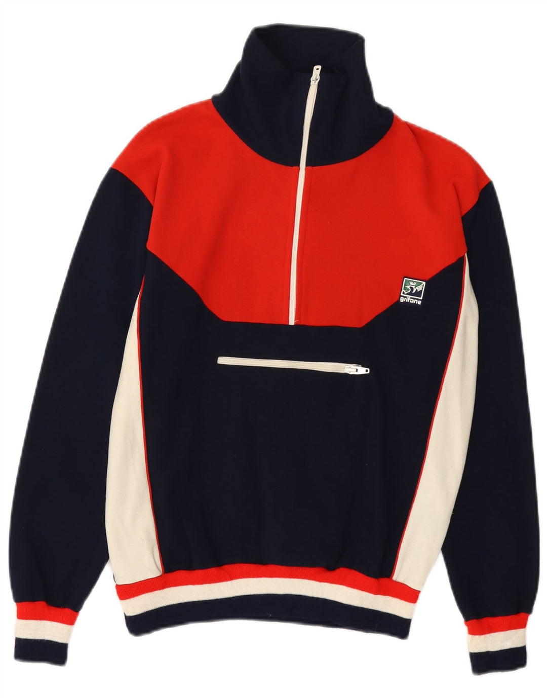 GRIFONI moletom masculino com zíper e gola jumper IT 48 pequeno bloco colorido azul marinho