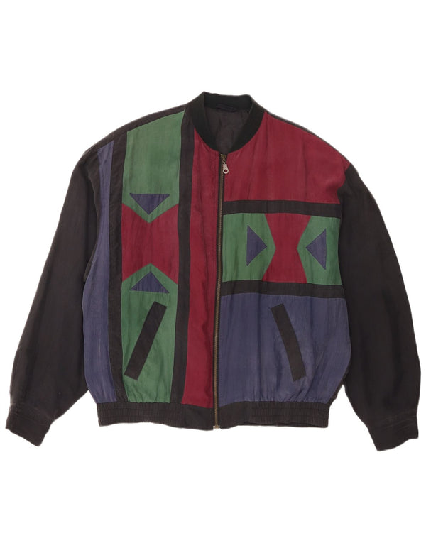 Jaqueta bomber masculina vintage IT 48/50 Seda geométrica multicolorida média