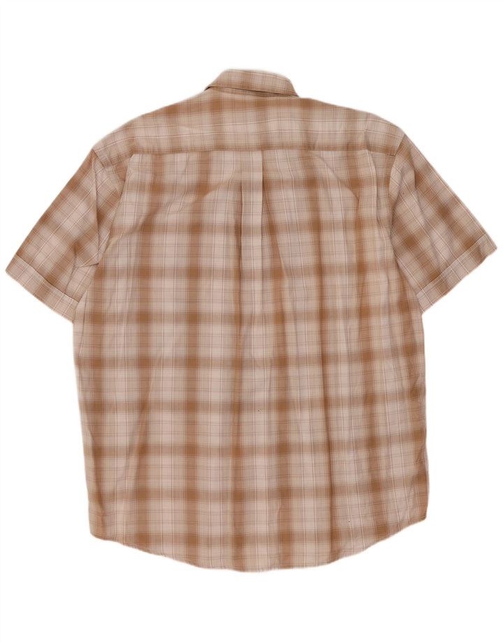 SERGIO TACCHINI Camisa masculina de manga curta grande algodão xadrez bege