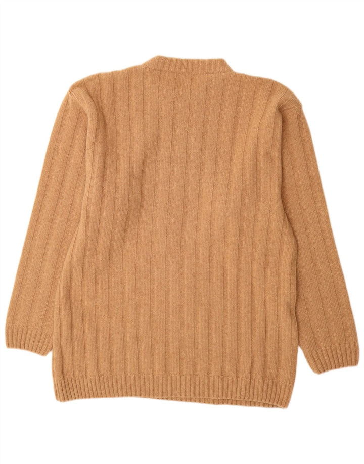 Suéter vintage masculino com gola redonda, grande lã bege