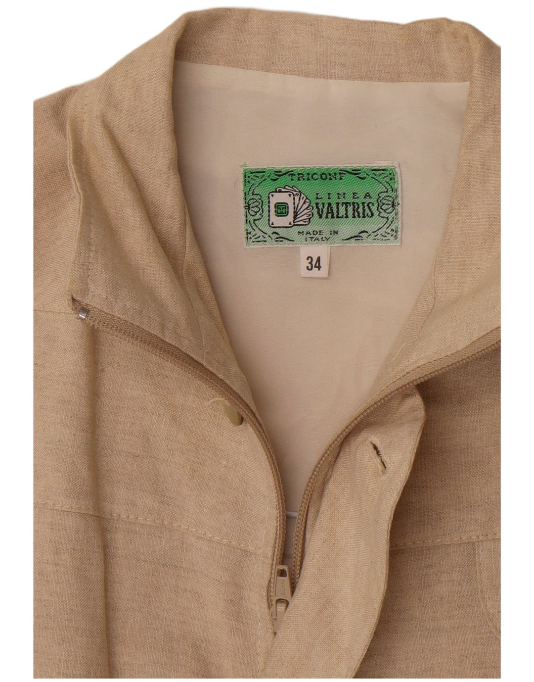Jaqueta bomber vintage feminina de grandes dimensões IT 34 2XS linho bege
