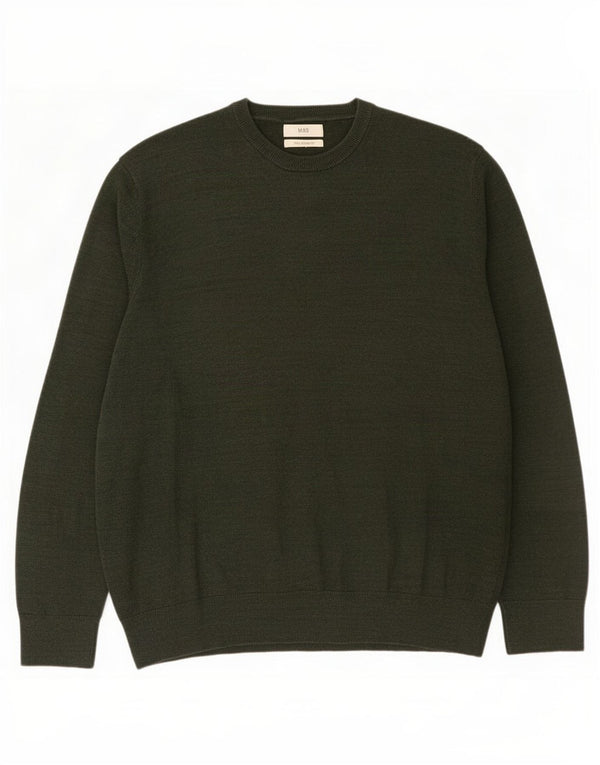 Suéter masculino Marks & Spencer com gola redonda 2XL algodão cáqui