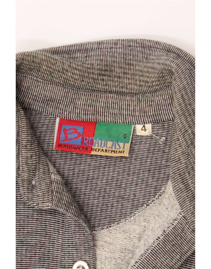 Camiseta masculina vintage de algodão listrado cinza médio