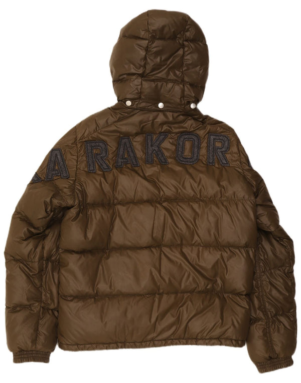 Moncler Jaqueta masculina acolchoada com capuz gráfico tamanho 5 2XL poliamida cáqui