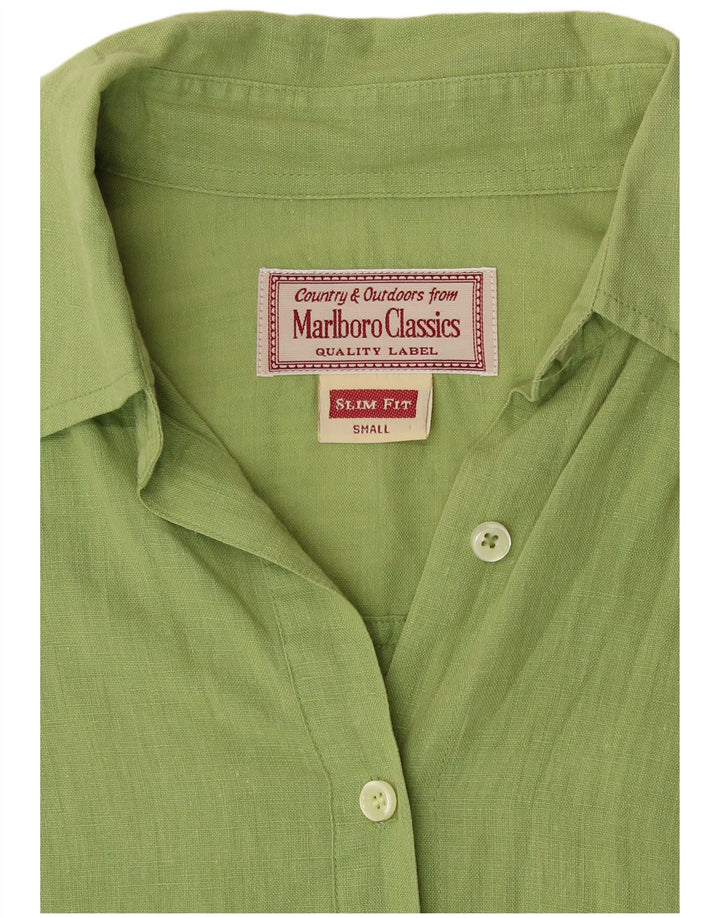 Camisa feminina Marlboro Classics Slim Fit UK 10 pequena linho verde