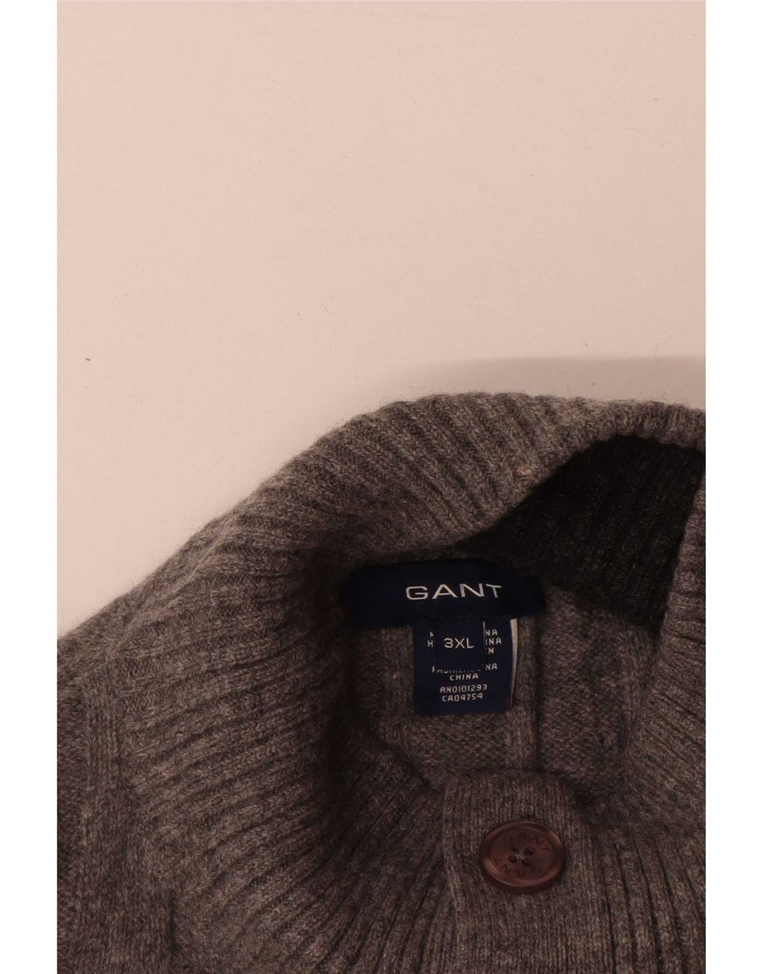 Suéter masculino Gant com gola e botão 3XL lã de cordeiro cinza