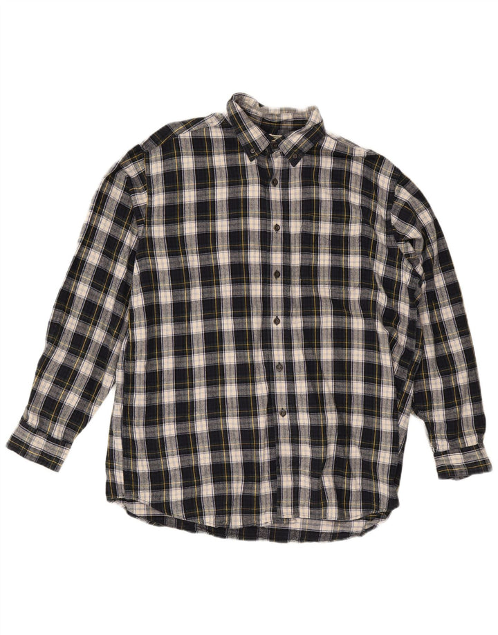 Camisa masculina de flanela L.L.BEAN grande algodão xadrez azul marinho