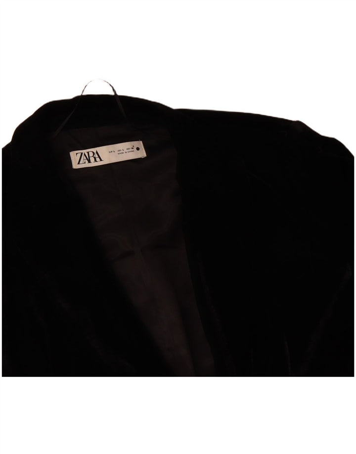 ZARA Womens Double Breasted Velour Blazer Jacket UK 16 Large Black