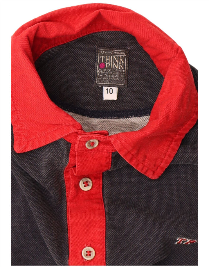 Camisa pólo Think Pink Boys 9-10 anos cinza algodão colorblock