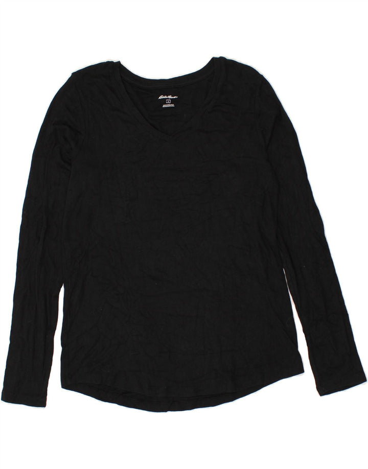 EDDIE BAUER Top feminino manga comprida Reino Unido 16 grande algodão preto