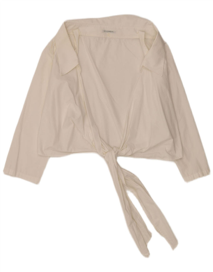 Blusa feminina Naracamicie cropped envoltório Reino Unido 14 algodão branco médio