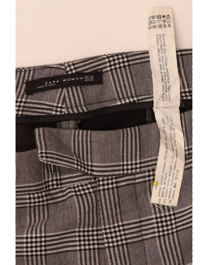 Zara Calça feminina reta de terno UE 38 pequena W32 L26 poliéster xadrez cinza