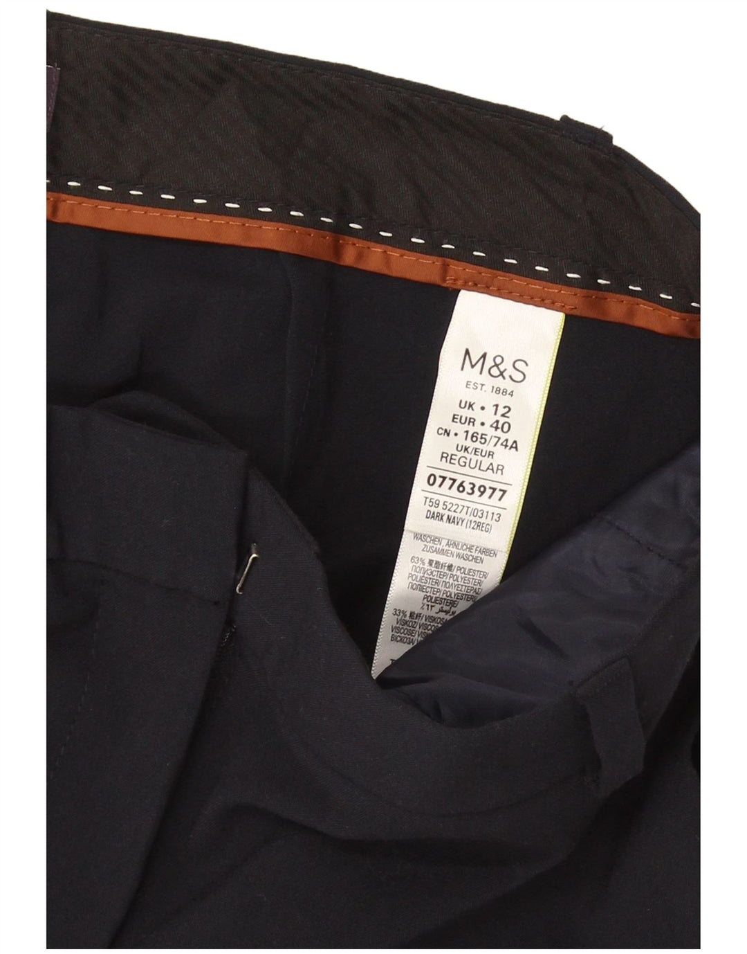 Calça Chino Feminina Marks & Spencer Reino Unido 12 Médio W32 L29 Azul Marinho