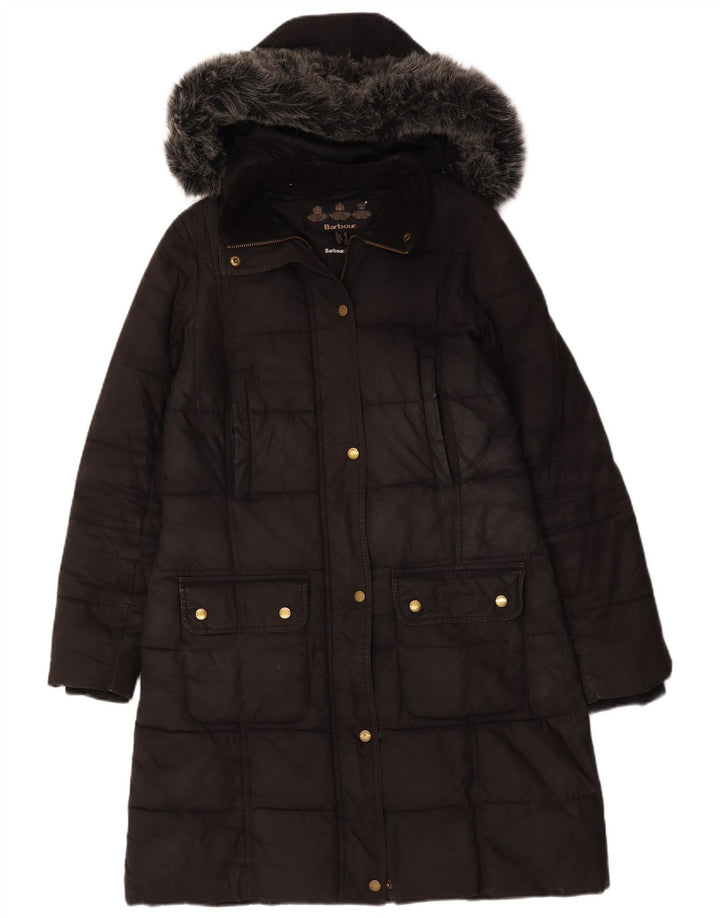 Casaco acolchoado com capuz feminino Barbour UK 12 médio preto