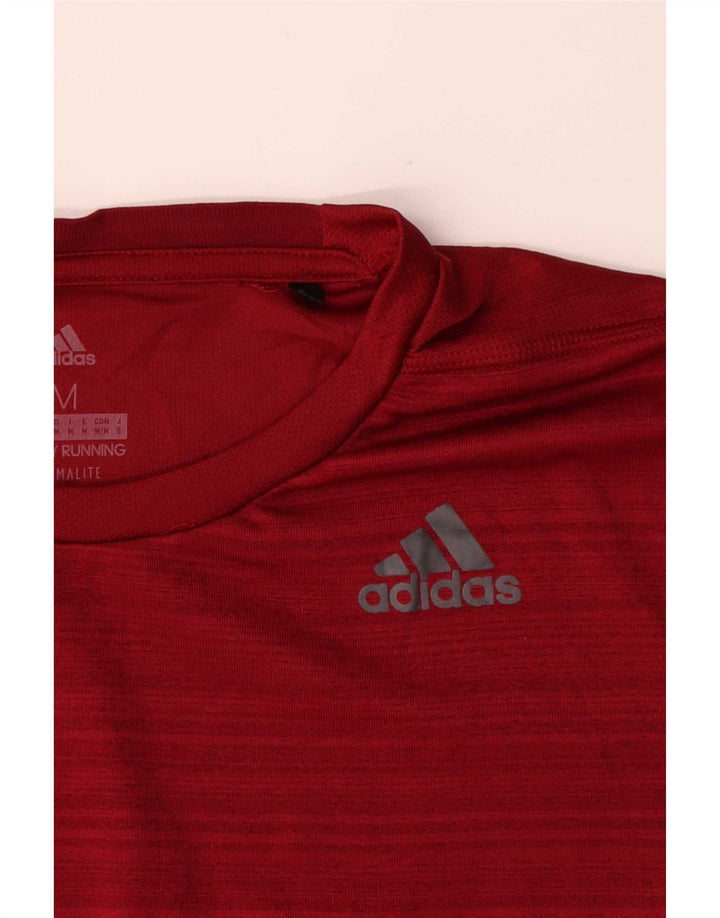 Adidas Mens Climalite Camiseta Top Médio Listrado Vermelho Poliéster