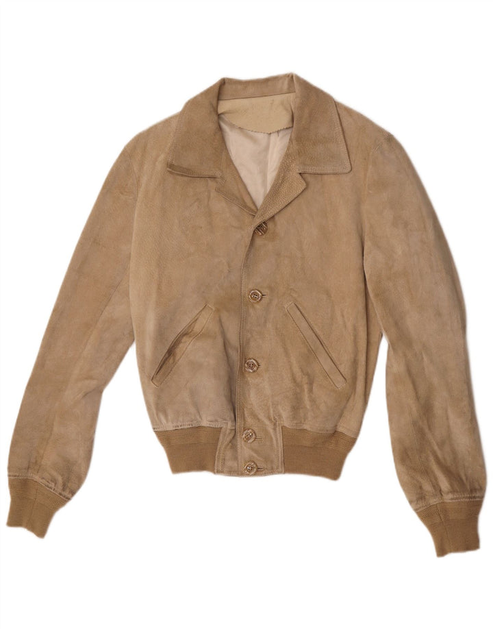 Jaqueta bomber de camurça feminina vintage IT 48 XL bege