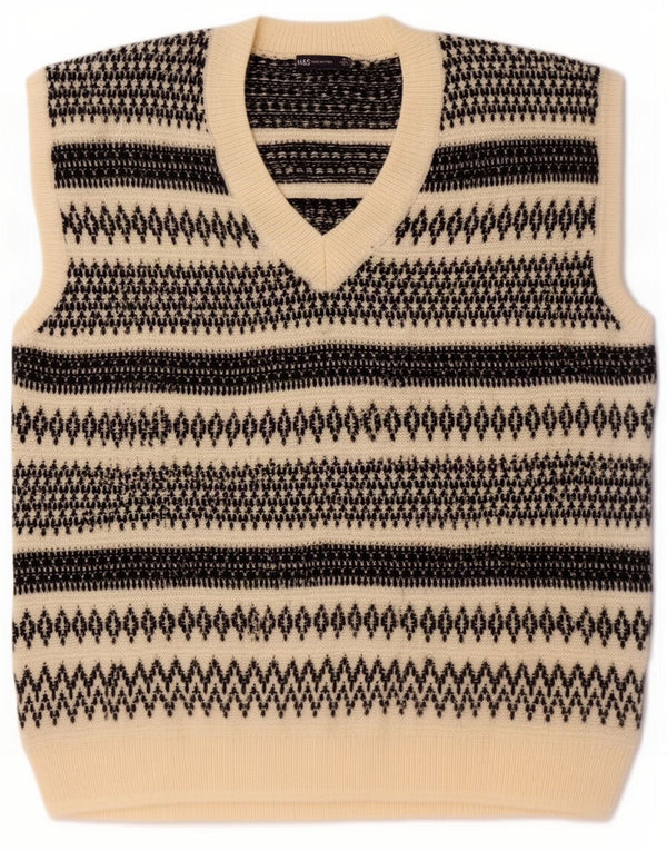 Marks & Spencer Mens Colete Regata XL Acrílico Geométrico Branco