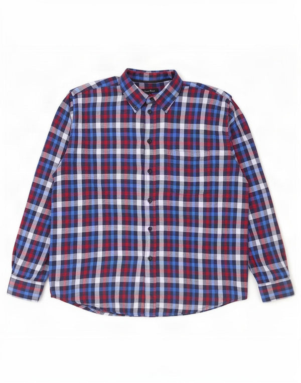 Camisa masculina de flanela James Pringle grande poliéster xadrez azul marinho