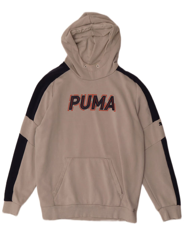 Suéter com capuz gráfico masculino Puma grande cinza colorblock algodão