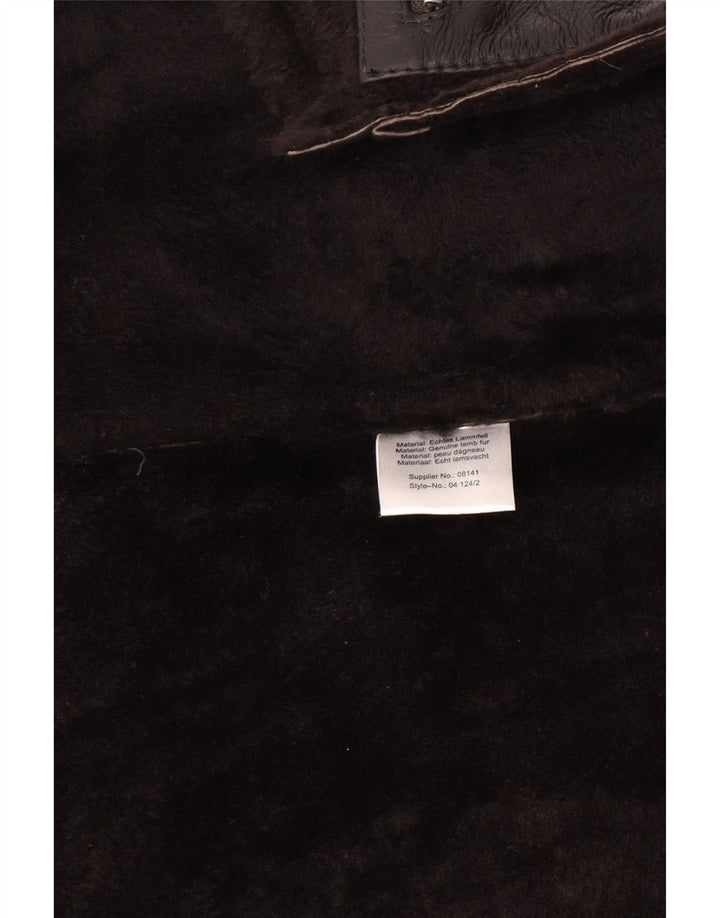 Jaqueta masculina vintage Shearling UK 46 3XL couro preto