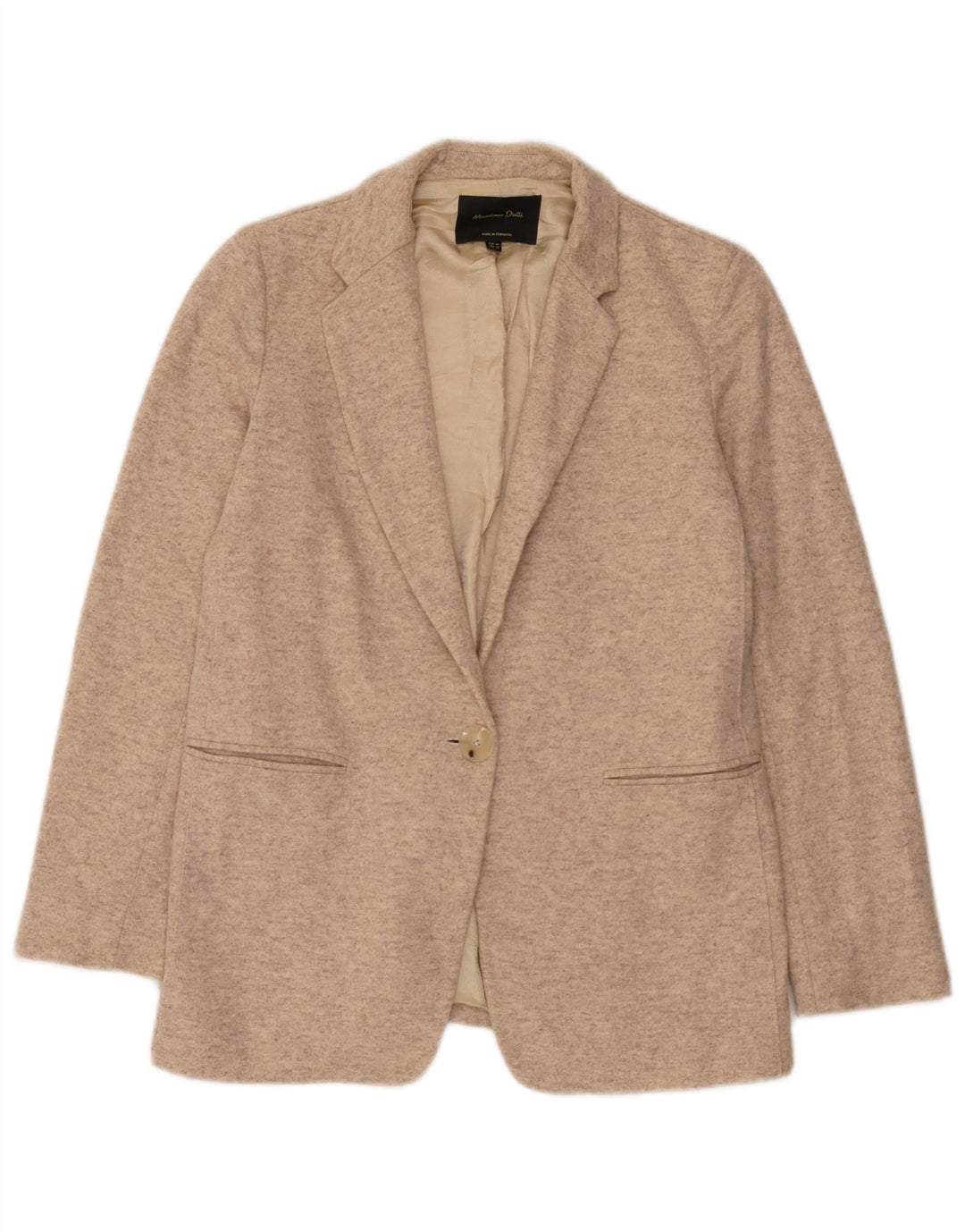 Jaqueta blazer feminina Massimo Dutti tricotada com 1 botão UE 38 pequena bege manchada