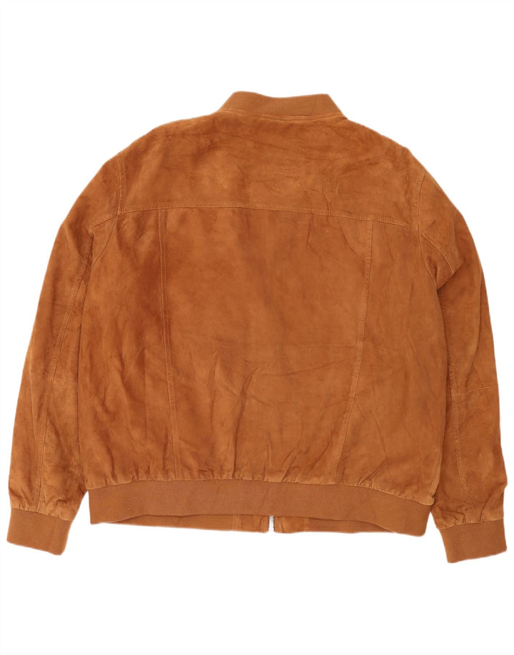 Jaqueta bomber masculina de camurça Marks & Spencer Reino Unido 46 3XL couro marrom