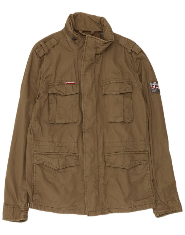 Jaqueta militar masculina Superdry UK 40 grande algodão cáqui