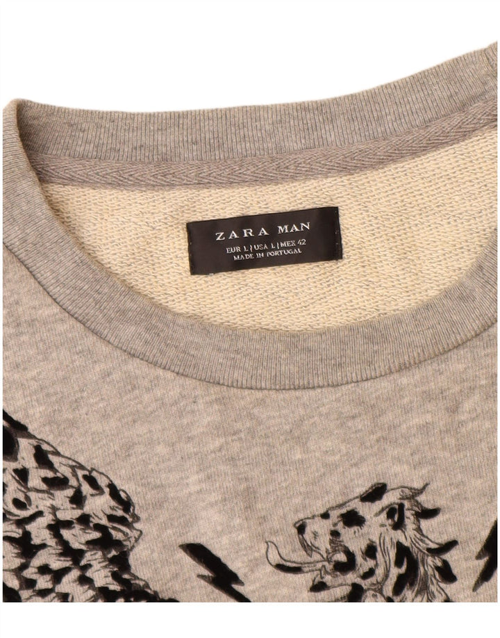 Zara moletom gráfico masculino jumper grande cinza