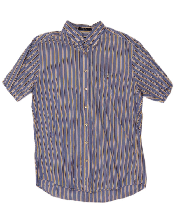 Gant Camisa masculina de manga curta regular fit grande algodão listrado azul