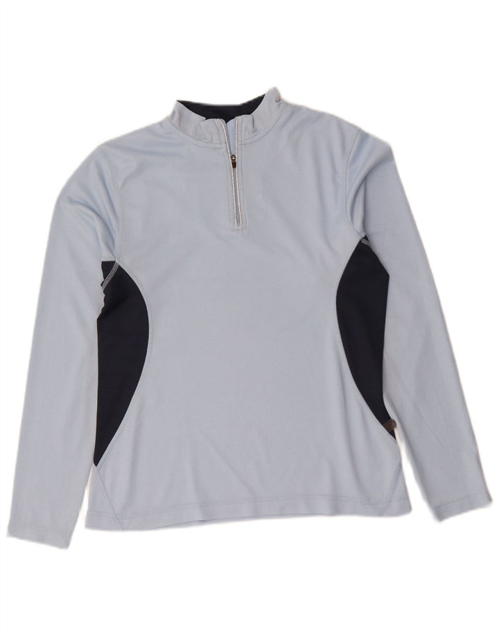 Crane Top feminino com zíper e manga comprida UK 10 pequeno bloco colorido azul