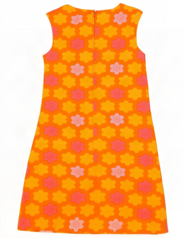 Vestido feminino vintage sem mangas em linha A IT 40 pequeno algodão floral laranja
