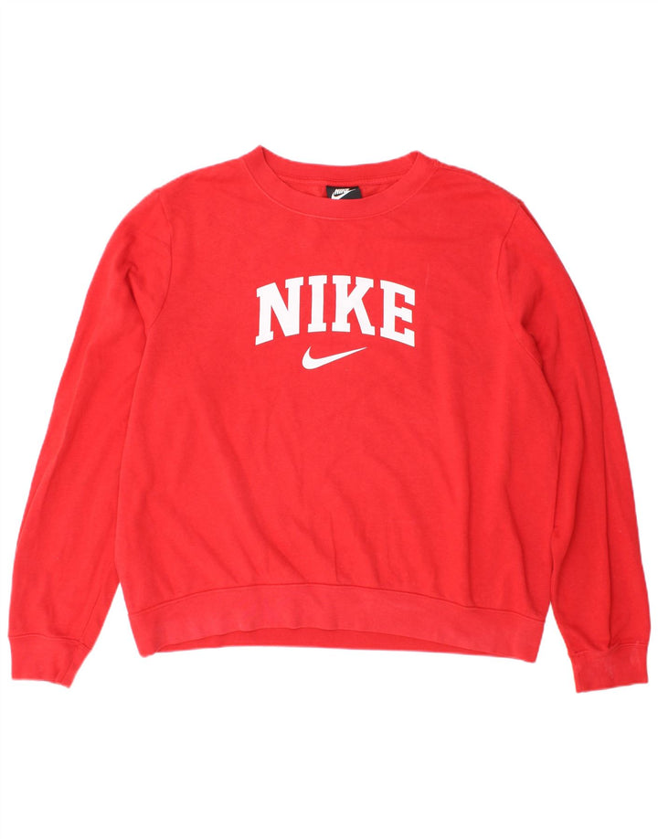 Nike feminino gráfico oversized moletom jumper UK 18 XL algodão vermelho